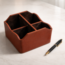 The Sovereign Multi-Tasker: Handcrafted Vegan Leather Divided Organizer Cup (Shiny Orange)-7