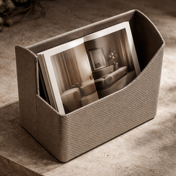 The Executive Desktop Library: Handcrafted Vegan Leather Book & File Organizer (Stone Grey)