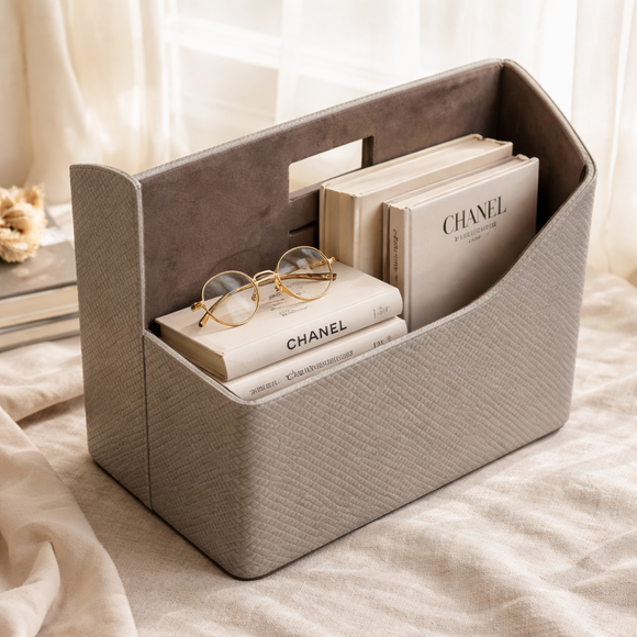 The Executive Desktop Library: Handcrafted Vegan Leather Book & File Organizer (Stone Grey)