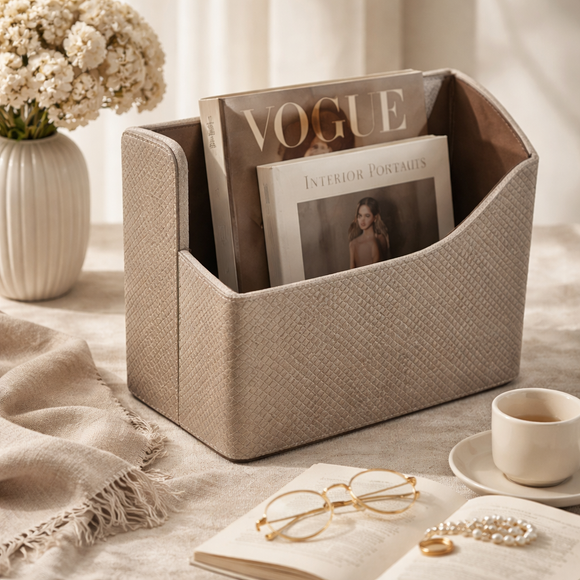 The Executive Desktop Library: Handcrafted Vegan Leather Book & File Organizer (Stone Grey)