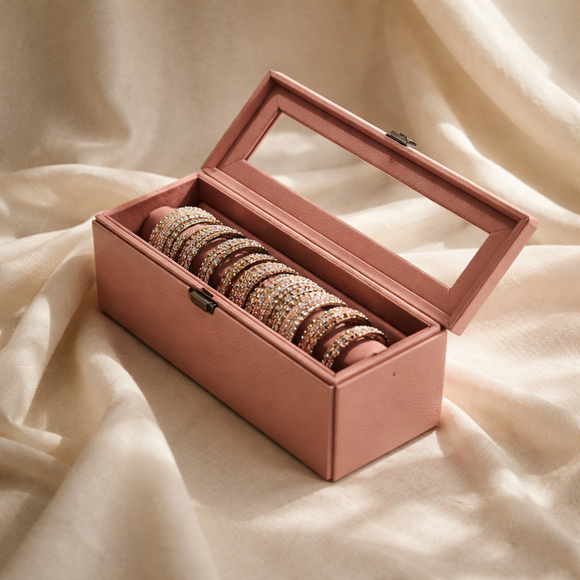 The Sovereign Collection: Premium Vegan Leather Watch & Bangle Organizer (Royal Pink)