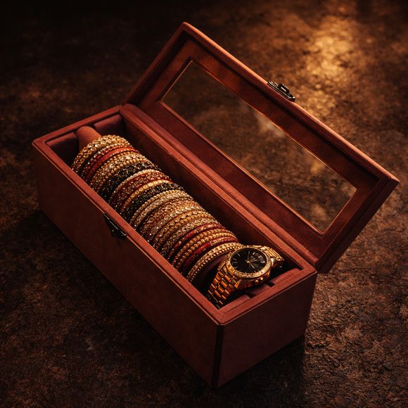 The Sovereign Collection: Premium Vegan Leather Watch & Bangle Organizer (Royal Pink)