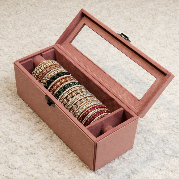 The Sovereign Collection: Premium Vegan Leather Watch & Bangle Organizer (Royal Pink)