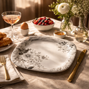 40 Pcs Melamine Dinner Set | Square Design with Dinner Plates, Small Plates, Serving Tray, Bowls with Lids, Spoons & Serving Spoons | Unbreakable & Lightweight Dinnerware (Midnight Garden)-5