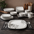 40 Pcs Melamine Dinner Set | Square Design with Dinner Plates, Small Plates, Serving Tray, Bowls with Lids, Spoons & Serving Spoons | Unbreakable & Lightweight Dinnerware (Midnight Garden)-7