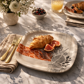 40 Pcs Melamine Dinner Set | Square Design with Dinner Plates, Small Plates, Serving Tray, Bowls with Lids, Spoons & Serving Spoons | Unbreakable & Lightweight Dinnerware (Petal Grove) - 0