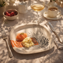 32 Pcs Melamine Dinner Set | Square Design with Dinner Plates, Small Plates, Serving Tray, Bowls with Lids, Spoons & Serving Spoons | Unbreakable & Lightweight Dinnerware (Petal Grove)-8