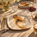24 Pcs Melamine Dinner Set | Square Design with Dinner Plates, Small Plates, Serving Tray, Bowls with Lids, Spoons & Serving Spoons | Unbreakable & Lightweight Dinnerware (Blush Haven)-6