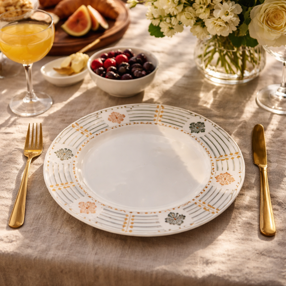 40 Pcs Melamine Dinner Set | Round Design with Dinner Plates, Small Plates, Serving Tray, Bowls with Lids, Spoons & Serving Spoons | Unbreakable & Lightweight Dinnerware (Royal Magic)