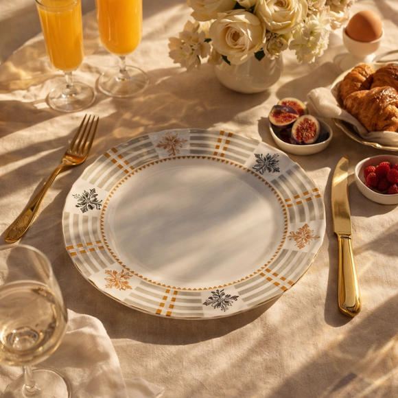 40 Pcs Melamine Dinner Set | Round Design with Dinner Plates, Small Plates, Serving Tray, Bowls with Lids, Spoons & Serving Spoons | Unbreakable & Lightweight Dinnerware (Royal Magic)