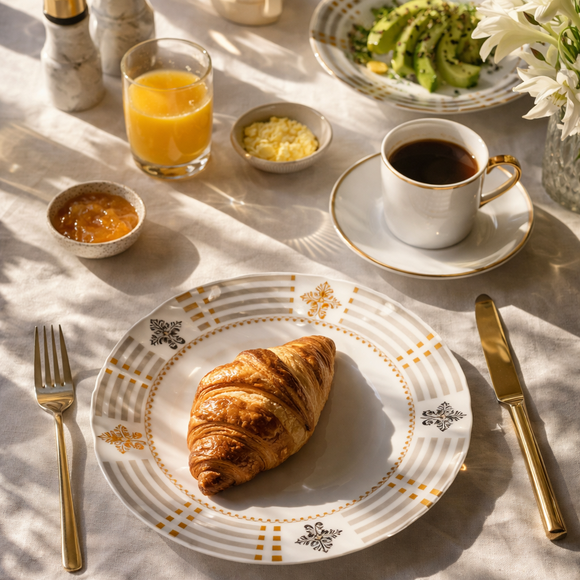 40 Pcs Melamine Dinner Set | Round Design with Dinner Plates, Small Plates, Serving Tray, Bowls with Lids, Spoons & Serving Spoons | Unbreakable & Lightweight Dinnerware (Royal Magic)