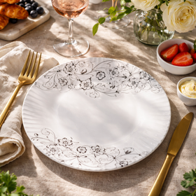 40 Pcs Melamine Dinner Set | Round Design with Dinner Plates, Small Plates, Serving Tray, Bowls with Lids, Spoons & Serving Spoons | Unbreakable & Lightweight Dinnerware (Black Fern) - 0