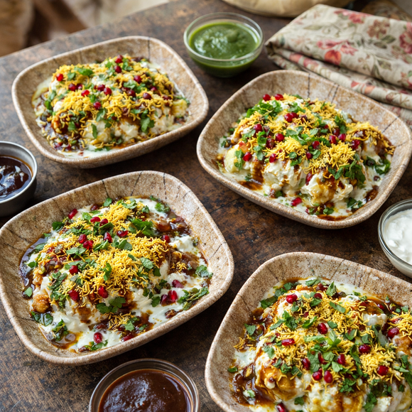 Snack & Chaat Serve Plate Set | Premium Melamine Plates for Indian Serving (Blush Sand)