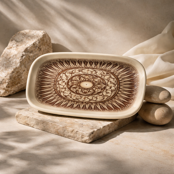 Comfy Homes Serving Platter | Durable, Food-Safe and Eco-Friendly | Platter for Snacks, Fruits, Appetizers & Kitchen Decor - 9" (vory Cloud)