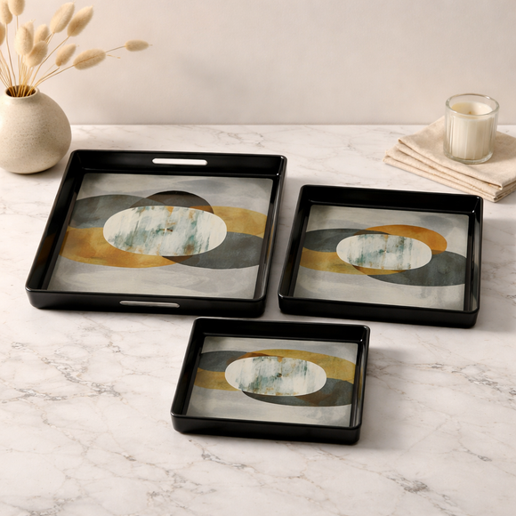 Comfy Homes™ Premium Multi-Purpose Melamine Tray Set (Set of 3)(Small, Medium & Large) (Illusionary White)