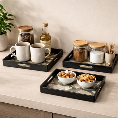 Comfy Homes™ Premium Multi-Purpose Melamine Tray Set (Set of 2)( Medium & Large) (Illusionary White)