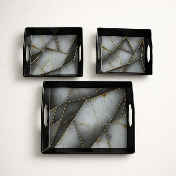 Comfy Homes™ Premium Multi-Purpose Melamine Tray Set (Set of 3)(Small, Medium & Large) (White Pyramids)