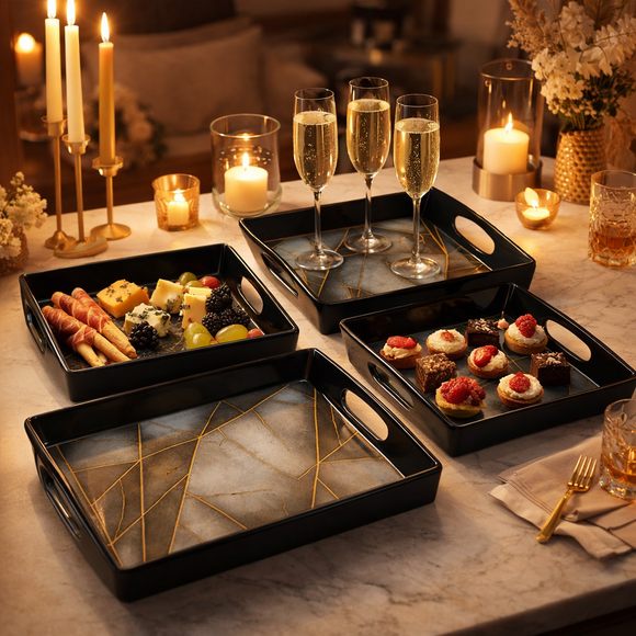 Comfy Homes™ Premium Multi-Purpose Melamine Tray Set (Set of 3)(Small, Medium & Large) (White Pyramids)