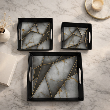 Comfy Homes™ Premium Multi-Purpose Melamine Tray Set (Set of 3)(Small, Medium & Large) (White Pyramids)