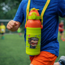 Kids Smart Sipper Bottle with Button-Open Lid, Neck Strap & Helicopter Cap Design (Green Rockstar)-5