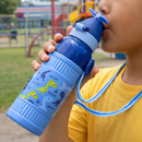Kids Smart Sipper Bottle with Button-Open Lid, Neck Strap & Helicopter Cap Design (Blue Dinosaur)-4
