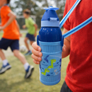 Kids Smart Sipper Bottle with Button-Open Lid, Neck Strap & Helicopter Cap Design (Blue Dinosaur)-5