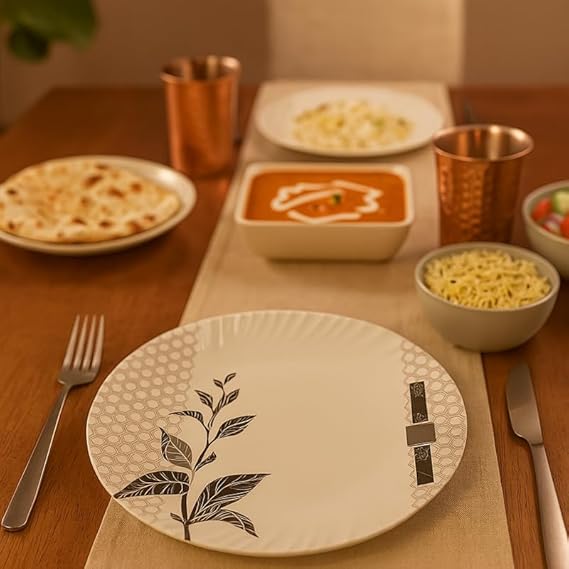 40 Pcs Melamine Dinner Set | Round Design with Dinner Plates, Small Plates, Serving Tray, Bowls with Lids, Spoons & Serving Spoons | Unbreakable & Lightweight Dinnerware (Matte Black)