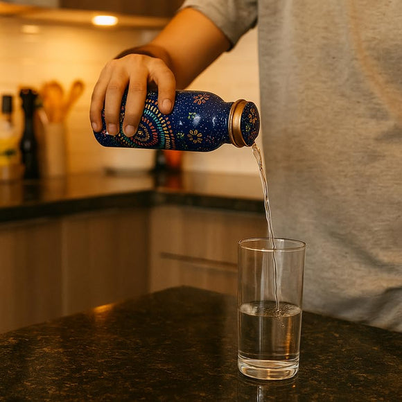 Comfy Homes 100% Copper Water Bottle, 1 Litre | Durable, Leak Proof & Rust Proof | Handicraft Finish & Timeless Luxury Design | Non-Toxic, BPA Free, Boosts Immunity & Yoga Health Benefits (Infinity)