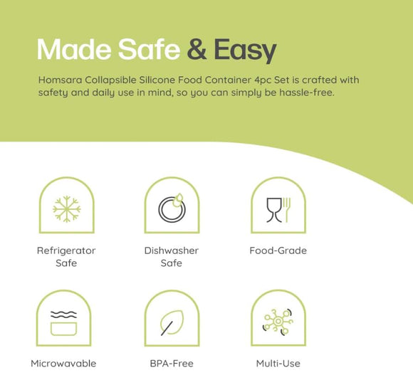 Comfy Homes Collapsible Silicone Container Set | Lunch & Storage Box for School, Office | Easy to carry and Durable | 350ml, 540ml, 800ml, 1200ml (Silicone, 4)