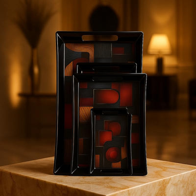 Comfy Homes™ Premium Multi-Purpose Melamine Tray Set (Set of 2)(Medium & Large) (Wordly Illusion)