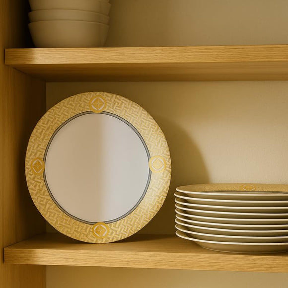 Comfy Homes Round Melamine 41 Pcs Dinner Set | 6 Dinner Plates, 6 Small Plates, 1 Serving Tray, 3 Big Serving Bowls with Lid, 12 Small Bowls, 6 Spoons, 4 Serving Spoons (Rajwada Royale)