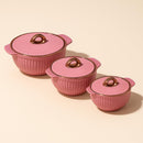 Comfy Homes Set of 3 Casseroles, 1000 2000 3000 ML | Inner Stainless Steel & Outer Plastic Material | BPA Free, Food Grade Hot Pot | Easy to Carry Insulated Roti, Chapati & Kitchen Storage Set (Pink)-1