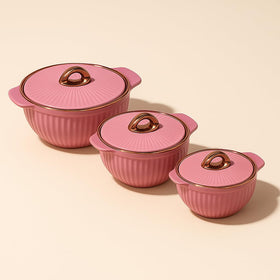 Comfy Homes Set of 3 Casseroles, 1000 2000 3000 ML | Inner Stainless Steel & Outer Plastic Material | BPA Free, Food Grade Hot Pot | Easy to Carry Insulated Roti, Chapati & Kitchen Storage Set (Pink)
