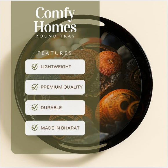 Comfy Homes Round Melamine Tray | Durable, Stackable Serving Tray | Premium Printed Serveware for Kitchen, Dining Table, Coffee Table, Office Desk, Parties, Snacks, Breakfast & More (Sea Shell)