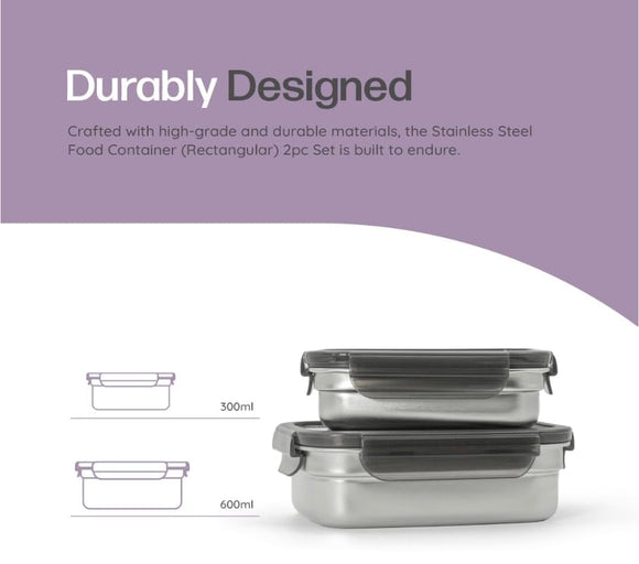 Comfy Homes Stainless Steel Container Set of 2 | Lunch & Storage Box for School, Office | Easy to carry and Durable | 300ml + 600ml