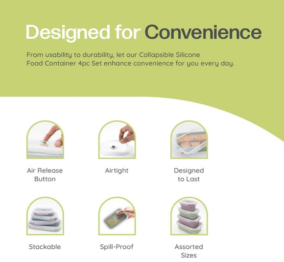 Comfy Homes Collapsible Silicone Container Set | Lunch & Storage Box for School, Office | Easy to carry and Durable | 350ml, 540ml, 800ml, 1200ml (Silicone, 4)