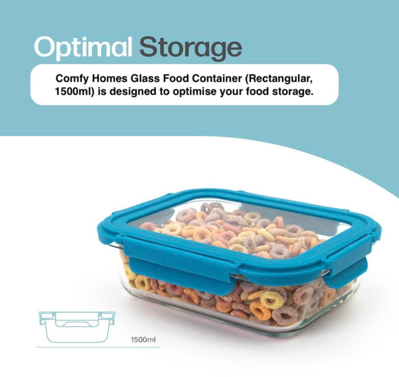 Comfy Homes Collapsible Glass Container Set of 1 | Lunch & Storage Box for School, Office | Easy to carry and Durable |(1500ml)