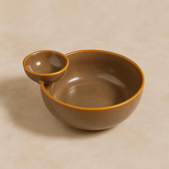 Comfy Homes Ceramic Dual Delight Chip and Dip Platter | Elegant Stoneware Snack & Dinner Plate | Stylish Brown Modern Design | Ideal for Starters, Snacks, Desserts & Parties