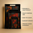 Comfy Homes Durable Multi-Use Premium Printed Rectangular Melamine Serve Ware Set with 3 Trays (Small, Medium & Large) (Wordly Illusion)-5