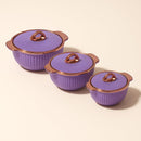 Comfy Homes Set of 3 Casseroles, 1000 2000 3000 ML | Inner Stainless Steel Outer Plastic Material | BPA Free, Food Grade Hot Pot | Easy to Carry Insulated Roti, Chapati & Kitchen Storage Set (Purple)-1