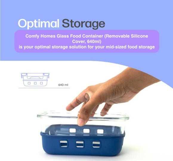 Comfy Homes Collapsible Silicone Container Set | Lunch & Storage Box for School, Office | Easy to carry and Durable (Glass (Sillicone Cover), Set of 1) (640ml)