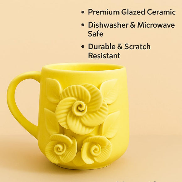 Comfy Homes Ceramic Milk and Coffee Mug | Premium Stoneware Cup for Hot & Cold Beverages | Stylish Brown Modern Design | Perfect for Tea, Milk, Coffee & Gifting (Yellow)