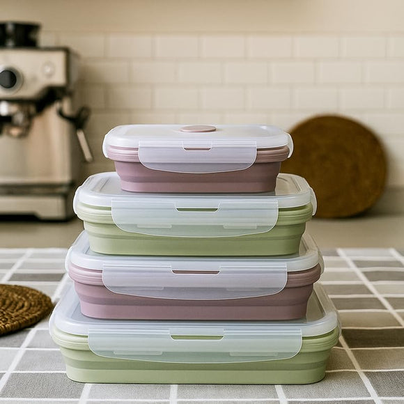 Comfy Homes Collapsible Silicone Container Set | Lunch & Storage Box for School, Office | Easy to carry and Durable | 350ml, 540ml, 800ml, 1200ml (Silicone, 4)