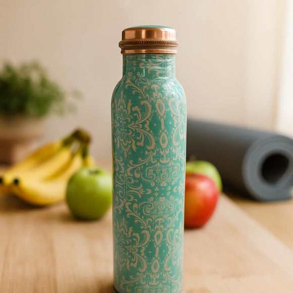 Comfy Homes 100% Copper Water Bottle, 1 Litre | Durable, Leak Proof & Rust Proof | Handicraft Finish & Timeless Luxury Design | Non-Toxic, BPA Free, Boosts Immunity & Yoga Health Benefits (Zen)