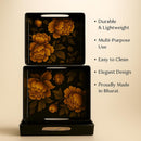 Comfy Homes Durable Multi-Use Premium Printed Rectangular Melamine Serve Ware Set with 3 Trays (Small, Medium & Large) (Yellow Lotus)-6