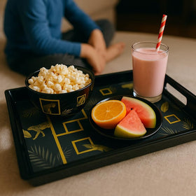 Comfy Homes Durable Multi-Use Premium Printed Rectangular Melamine Serve Ware Set with 3 Trays (Small, Medium & Large) (Sunline Elegance) - 0