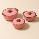 Comfy Homes Set of 3 Casseroles, 1000 2000 3000 ML | Inner Stainless Steel & Outer Plastic Material | BPA Free, Food Grade Hot Pot | Easy to Carry Insulated Roti, Chapati & Kitchen Storage Set (Pink)-2