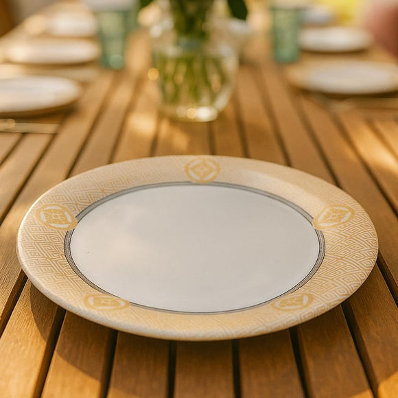 Comfy Homes Round Melamine 41 Pcs Dinner Set | 6 Dinner Plates, 6 Small Plates, 1 Serving Tray, 3 Big Serving Bowls with Lid, 12 Small Bowls, 6 Spoons, 4 Serving Spoons (Rajwada Royale)