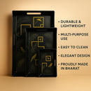 Comfy Homes Durable Multi-Use Premium Printed Rectangular Melamine Serve Ware Set with 3 Trays (Small, Medium & Large) (Sunline Elegance)-8