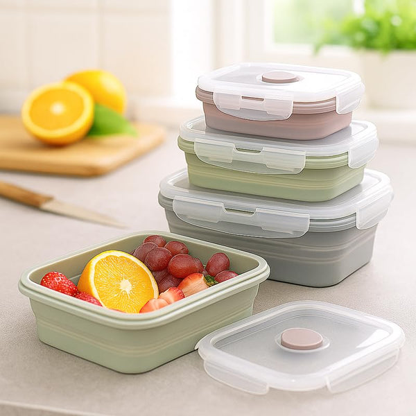 Comfy Homes Collapsible Silicone Container Set | Lunch & Storage Box for School, Office | Easy to carry and Durable | 350ml, 540ml, 800ml, 1200ml (Silicone, 4)
